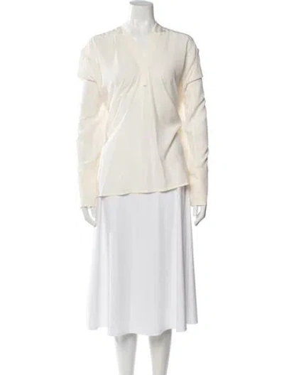 Pre-owned Celine Silk V-neck Blouse In Neutrals