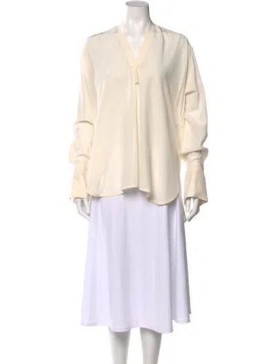Pre-owned Celine Silk V-neck Blouse In Neutrals