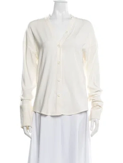 Pre-owned Celine Silk V-neck Button-up Top In Neutral