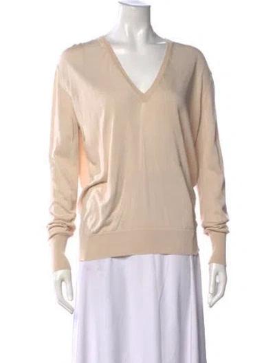 Pre-owned Celine Silk V-neck Sweater In Neutrals
