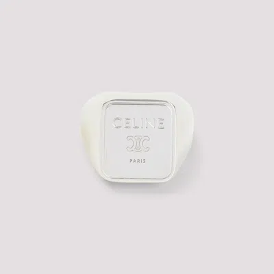 Celine Square Shaped Signet Ring With Polished Finish In Neutral