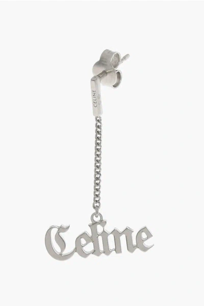 Celine Silver Single Earring With Logo In Metallic