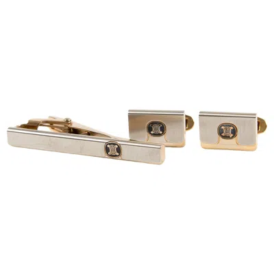 Pre-owned Celine Silver Tone Triomphe Tie Clip And Cufflinks Set In Multi