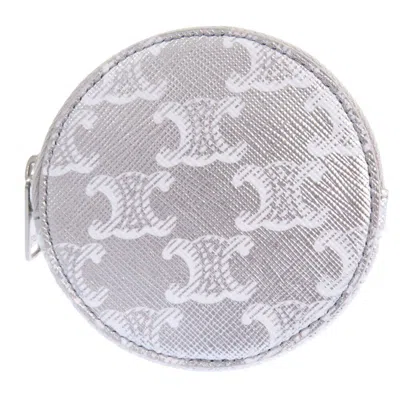 Pre-owned Celine Silver White Leather Coin Purse/coin Case () In Silver, White