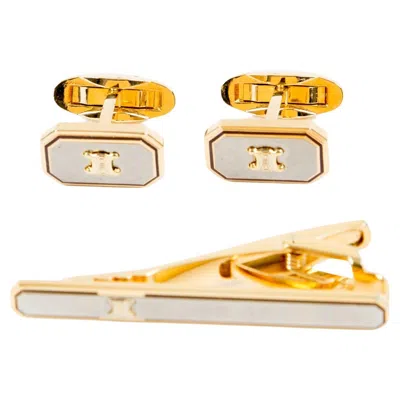 Pre-owned Celine Silver-tone “triomphe” Tie Clip And Cufflinks Set In Multi