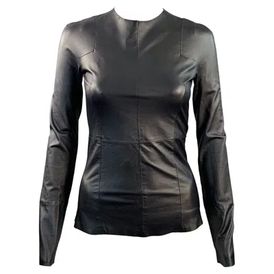 Pre-owned Celine Size 2 Black Lambskin Leather Long Sleeve Back Zipper Dress Top
