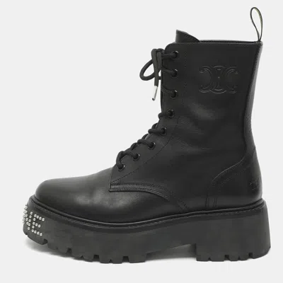 Pre-owned Celine Size 37 Black Leather Combat Boots