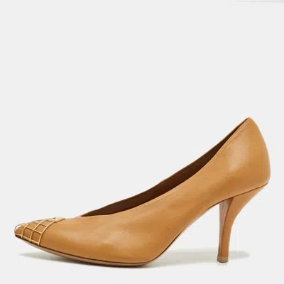 Pre-owned Celine Size 37 Tan Leather V Neck Pointed Toe Pumps In Brown