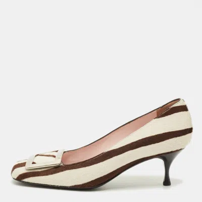 Pre-owned Celine Size 37 White Calf Hair Zebra Print Pumps