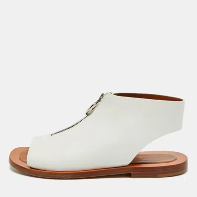 Pre-owned Celine Size 37 White Leather Zip Details Sandals
