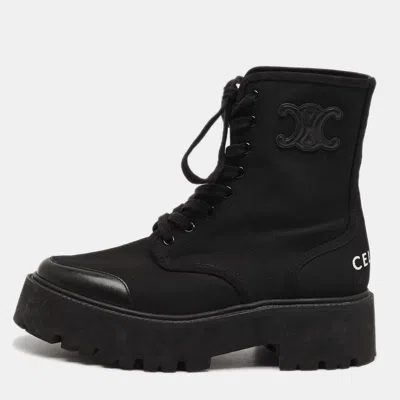 Pre-owned Celine Size 38 Black Leather And Mesh Combat Boots