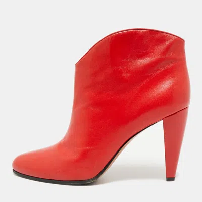 Pre-owned Celine Size 38 Red Leather Ankle Length Boots