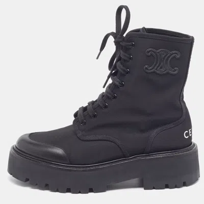Pre-owned Celine Size 39 Black Canvas And Leather Combat Boots