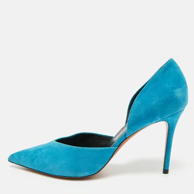 Pre-owned Celine Size 39 Blue Suede D'orsay Pumps