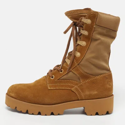 Pre-owned Celine Size 39 Brown/beige Mesh And Suede Duty Combat Boots