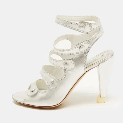 Pre-owned Celine Size 39 Silver Leather Strappy Sandals