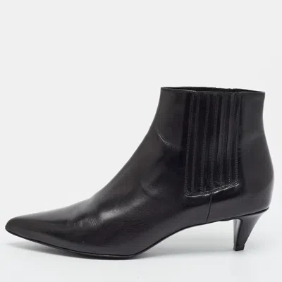 Pre-owned Celine Size 39.5 Black Leather Pointed Toe Ankle Length Boots