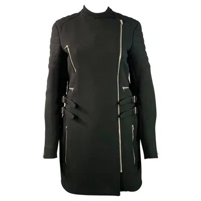 Pre-owned Celine Size 4 Black Wool Zippers Detail Bondage Coat