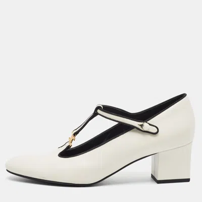 Pre-owned Celine Size 40 White Leather T Strap Pumps