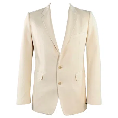 Pre-owned Celine Size 42 Cream Silk Notch Lapel Sport Coat In White