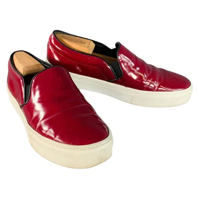 Pre-owned Celine Size 8.5 Burgundy White Patent Leather Slip On Sneakers