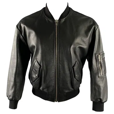 Pre-owned Celine Size M Black Leather Bomber Jacket