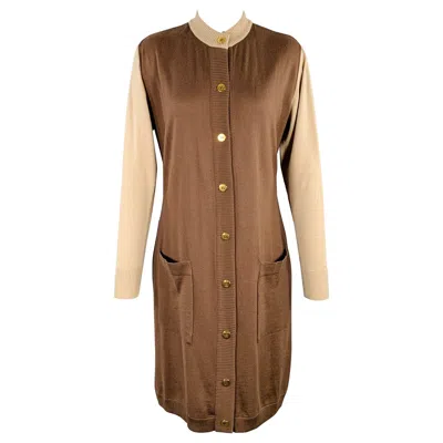 Pre-owned Celine Size M Brown Beige Color Block 2 Pockets Cardigan