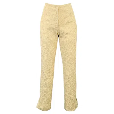 Pre-owned Celine Size Xs Cream Silver Jacquard Paisley Straight Dress Pants In White