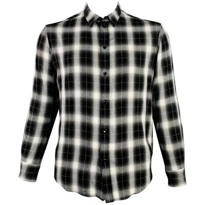 Pre-owned Celine Size Xxl Black White Plaid Viscose Cotton Button Down Long Sleeve Shirt