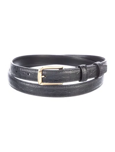 Pre-owned Celine Skinny Crocodile Waist Belt In Black