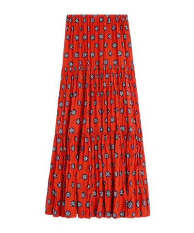 Celine Skirt In Printed Cotton And Silk Voile In Red