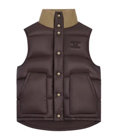 Celine Lightweight Nylon Sleeveless Down Jacket In Brown