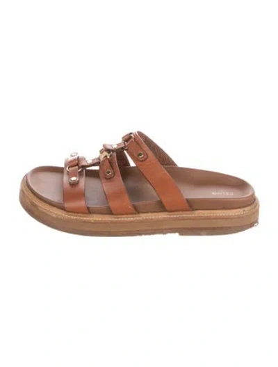 Pre-owned Celine Slide Tippi Triomphe Sandals In Brown