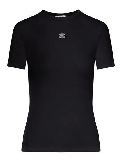 Celine Slim Fit Cotton T-shirt With Logo In Black