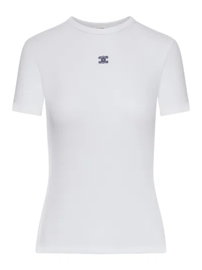 Celine Women Slim Fit Cotton T-shirt With Logo In White