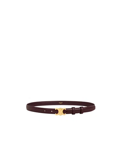 Celine Small 18mm Triomphe Belt In Taurillon Leather In Burgundy