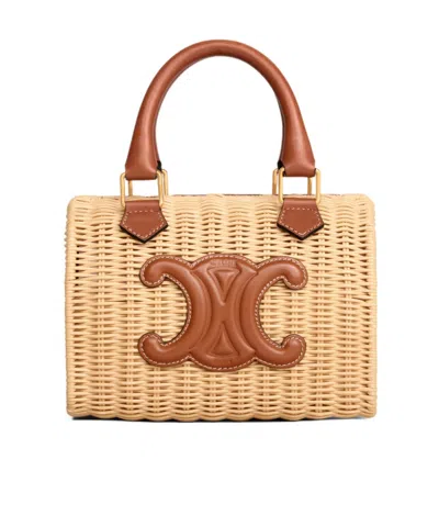Celine Small Boston Cuir Triomphe In Wicker And Calfskin In Natural/tan