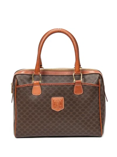 Pre-owned Celine Small Boston Leather-trim Tote Bag In Brown