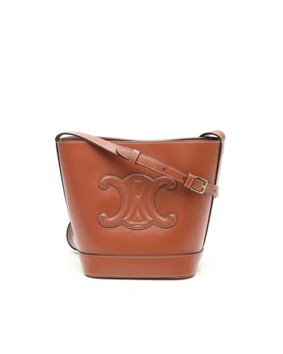 Celine Céline Small Bucket Cuir Triomphe Bag In Brown