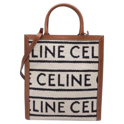 Pre-owned Celine Small Cabas Logo All Over Vertical Tote Bag In Brown Canvas