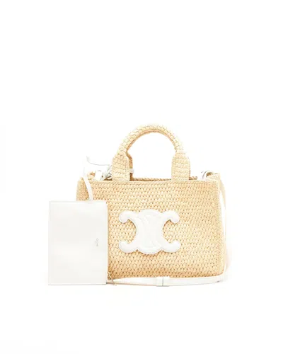 Celine Céline Small Cabas Raffia Thais Tote Bag In Sand