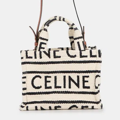 Pre-owned Celine Small Cabas Thais 2way Bag White/black Cotton Leather Size Small