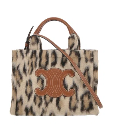 Celine Small Cabas Thais In Leopard Textile And Calfskin In Brown
