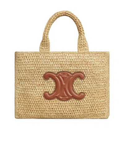Celine Small Cabas Thais Bag In Raffia And Calf Leather Leather In Multicolor