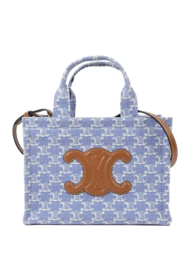 Pre-owned Celine Small Cabas Thais Triomphe Shoulder Bag In Blue