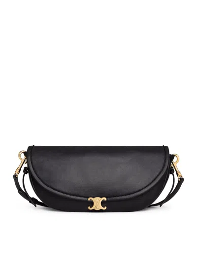 Celine Small Crescent Soft Triomphe In Soft Shiny Lambskin In Black