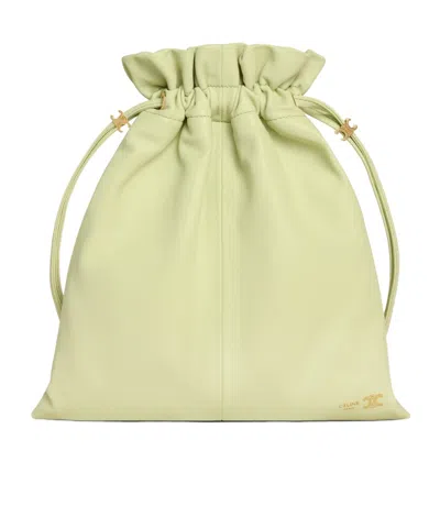 Celine Small Crystal Pouch In Lambskin In Green