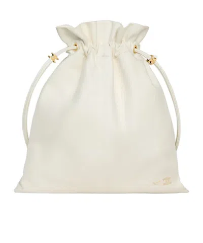 Celine Small Crystal Pouch In Lambskin In White