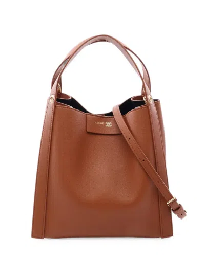 Pre-owned Celine Small Cubo Leather Tote Bag In Brown