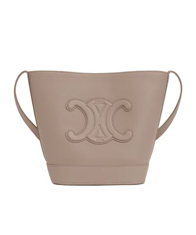 Celine Small Cuile Triomphe Logo Bucket Bag In Nude